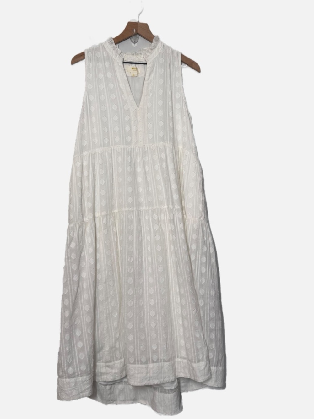 Maeve Anthropologie white cotton gauzy sleeveless midi dress bohemian flowy MP